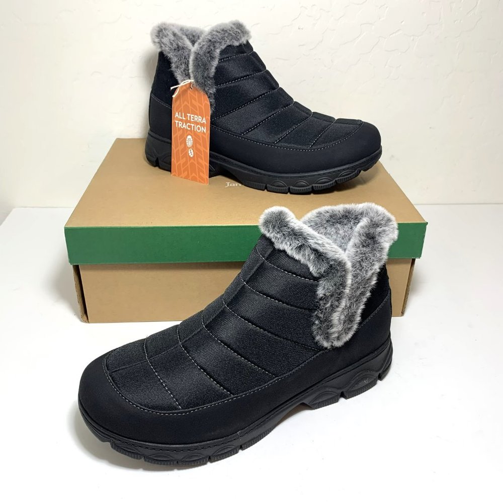 JBU by Jambu Granite Quilted Chelsea Boots Faux Fur Booties Black Size 10 NEW